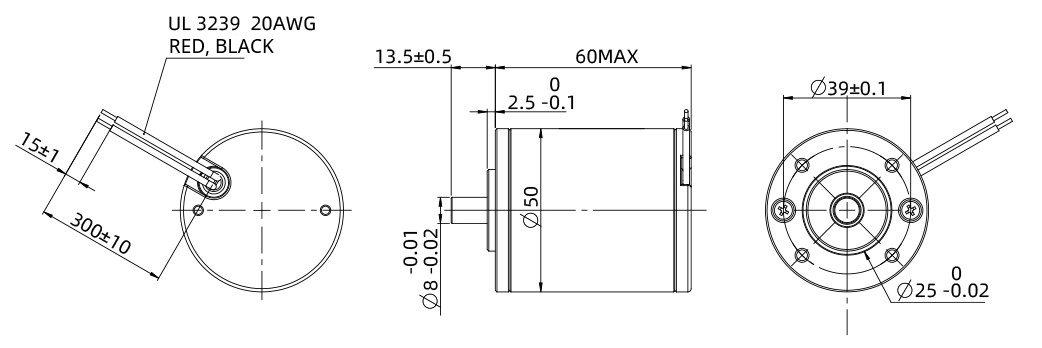 Plan dimensionnel du moteur DC à balais 50mm